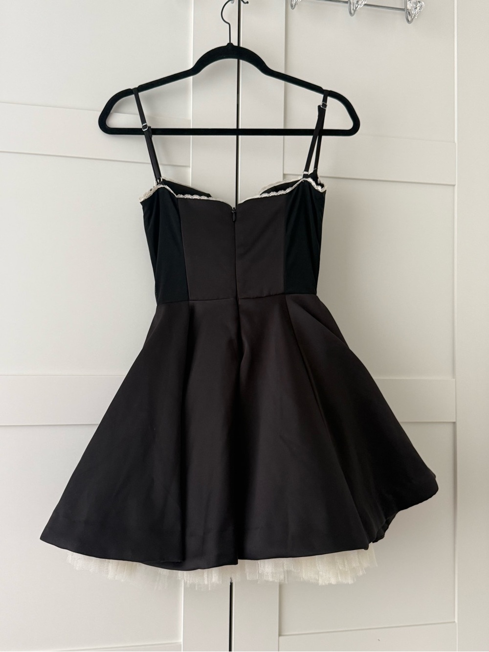 House of CB Black Mini Fit-and-Flare Dress with White Lace Trim